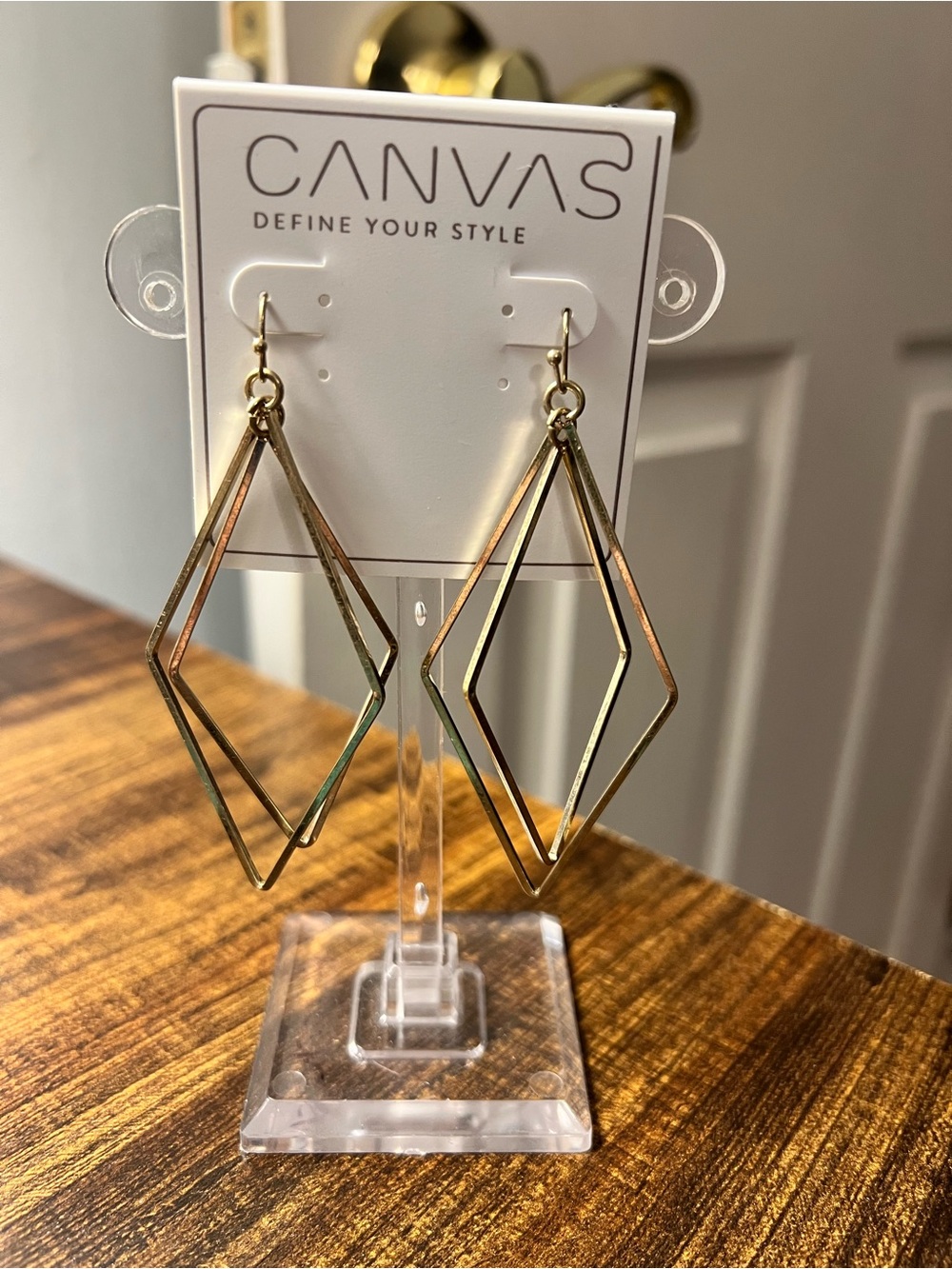 Bella Canvas Gold Geometric Double Diamond Drop Earrings